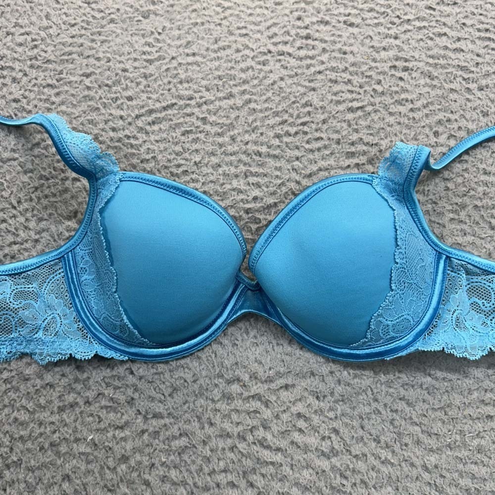 Victoria Secret Bra 34A Demi Lined Demi Blue Sexy Satin Smooth